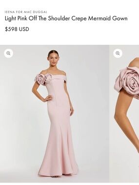 Mac Duggal Light Pink Strapless Mermaid Gown with Floral Shoulder Detail